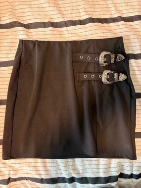 Black Mini Skirt with Decorative Silver Buckles